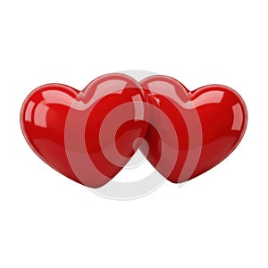 Two interlocking red hearts symbolizing love and affection isolated on transparent background