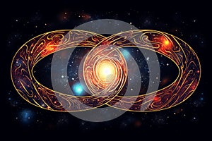 two interlocking rings in the shape of an infinity symbol on a black background