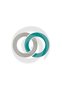 Two interlocking rings on a white background. One ring is gray and