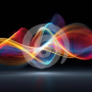 Two intersecting light waves on dark background