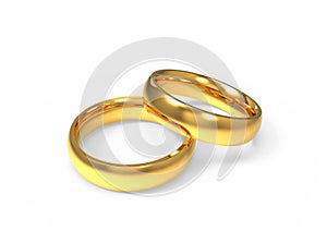 Two intertwined gold wedding rings.