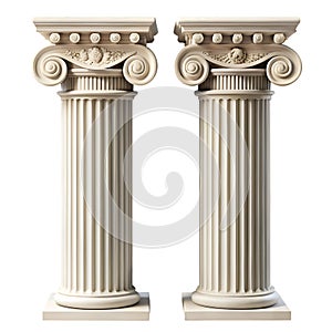 Two Ionic Columns Classic Architecture Design Elements isolated on white background