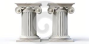 Two Ionic Columns Rendered in 3D on a White Background