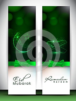 Two Islamic Festival Standee Banner or Template Design Set with Lighting Effect Crescent Moon