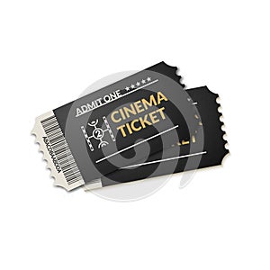 Two isolated cinema tickets background. Movie coupon tickets for film theater