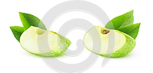 Two isolated images of green apple slice