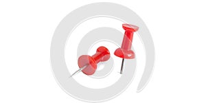 Two isolated red push pins in white background