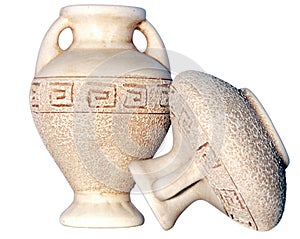 Two isolated two-handed ceramic jugs