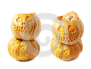 Two Jack-O-Lantern pumpkins isolated