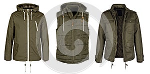 Two jackets and vest in green olive color