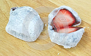 Two Japanese Dessert of Strawberry Mochi or Ichigo Daifuku photo