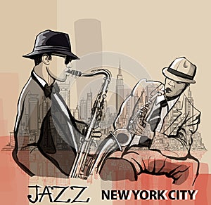 Two Jazz saxophonist playing in New York