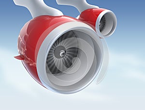 Two Jet turbofan engines on blue background.