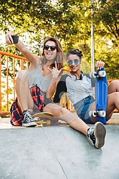 Two joyful young girls having fun