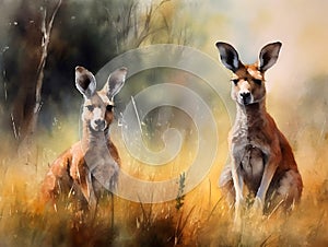 two kangaroos in the bush