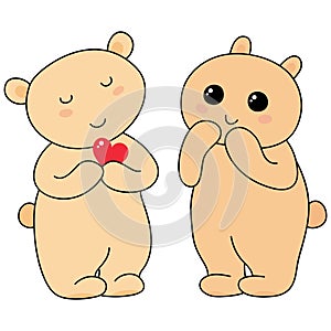 Two kawaii bears in love vector illustration