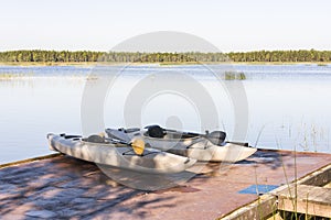 Two kayaks on a boat bridge