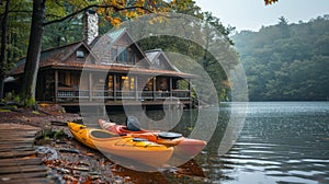 Two Kayaks Floating on Lake. Generative AI