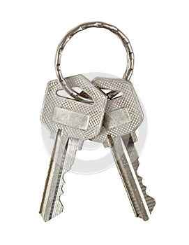 Two keys with metallic ring isolated on white. clipping path.