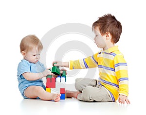 Two kids brothers play together