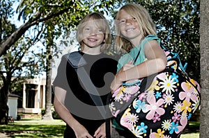 Two Kids on First Day of School