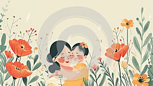 Two Kids Hugging in a Field of Flowers