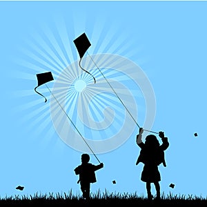 Two kids playing with kites