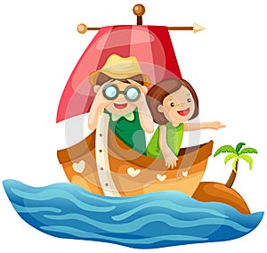 Two kids sailing in the sea photo