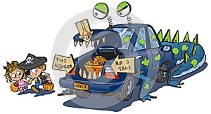 Two Kids Trunk or Treat on Halloween Clip Art