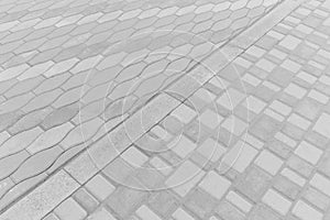 Two Kinds Paving Tiles Dividing Border Curb Mosaic Stone Street Road City Texture Background Light White