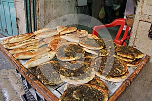 Two Kinds of Pita Breads in an Israeli Market