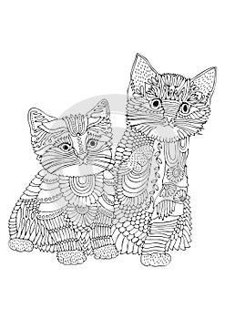 Two kittens, adult coloring page