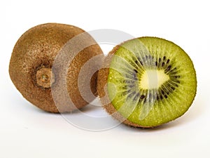 Two kiwi on white background.