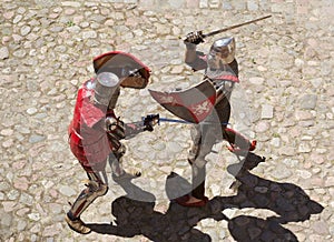 Two knights fighting