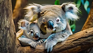 two koala bears on tree .ai generated