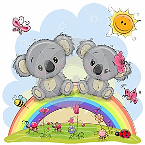 Two Koalas are sitting on the rainbow photo