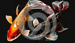 Two koi fish fresh black and red Generate AI