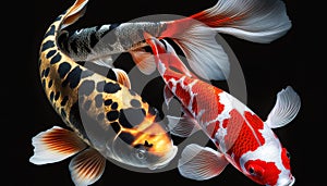 Two koi fish fresh black and red Generate AI