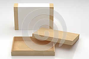 Two kraft cardboard paper Gift Box Mockup open and closed with white paper cover isolated