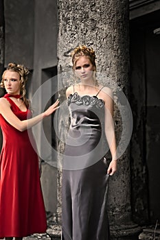 Two ladies at the classical column