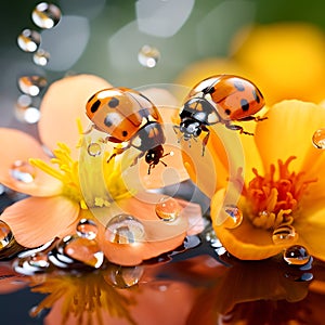 Two ladybugs on a flower