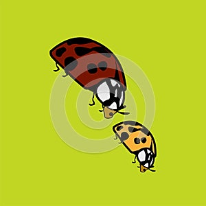 Two ladybugs funky graphic illustration