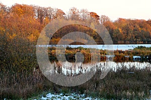 Two lakes in winter landscape