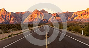 Two Lane Highway Leads to Red Rock Canyon Las Vegas USA