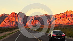 Two Lane Highway Leads to Red Rock Canyon Las Vegas USA