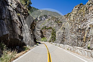 Two Lane Road Through Granite Rock King's Canyon California