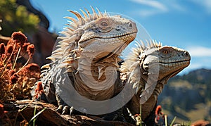 Two Large Lizards Standing Side by Side