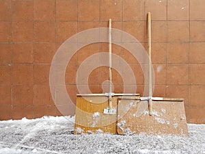 Two large shovels from plywood.