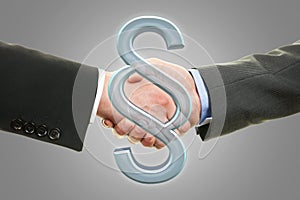Two lawyers shaking hands - paragraph symbol