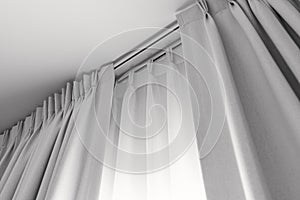 Two layers curtain with rails, installed on ceiling, translucent and blocking lights curtain